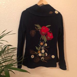 Anthropologie Embroidered Sweater coat